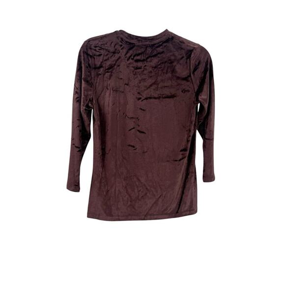 Vince Velour Three-Quarter-Sleeve Crew Neck Top Black Fig Size Medium NWT - Picture 8 of 12
